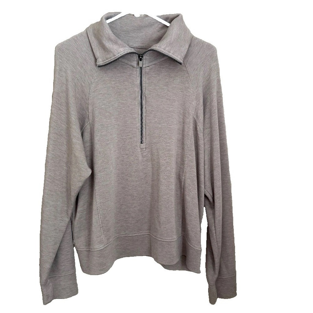 Danskin‎ Luxe Half Zip Pullover Womens XL Heather Beige Raglan Sleeves Layering